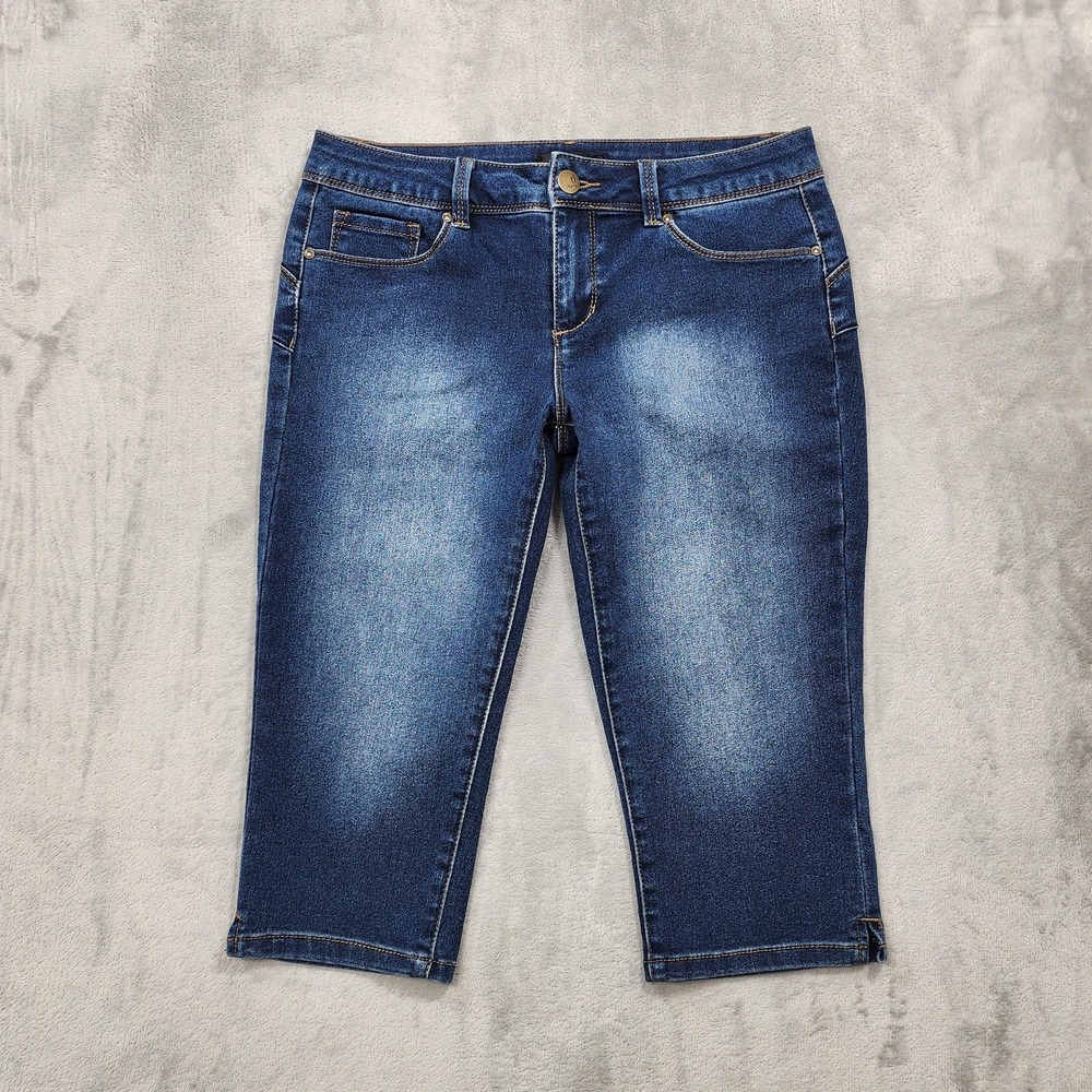 D. Jeans Jeans Womens 8P PETITE Blue Mid Rise Capri Slim Stretch Denim Casual